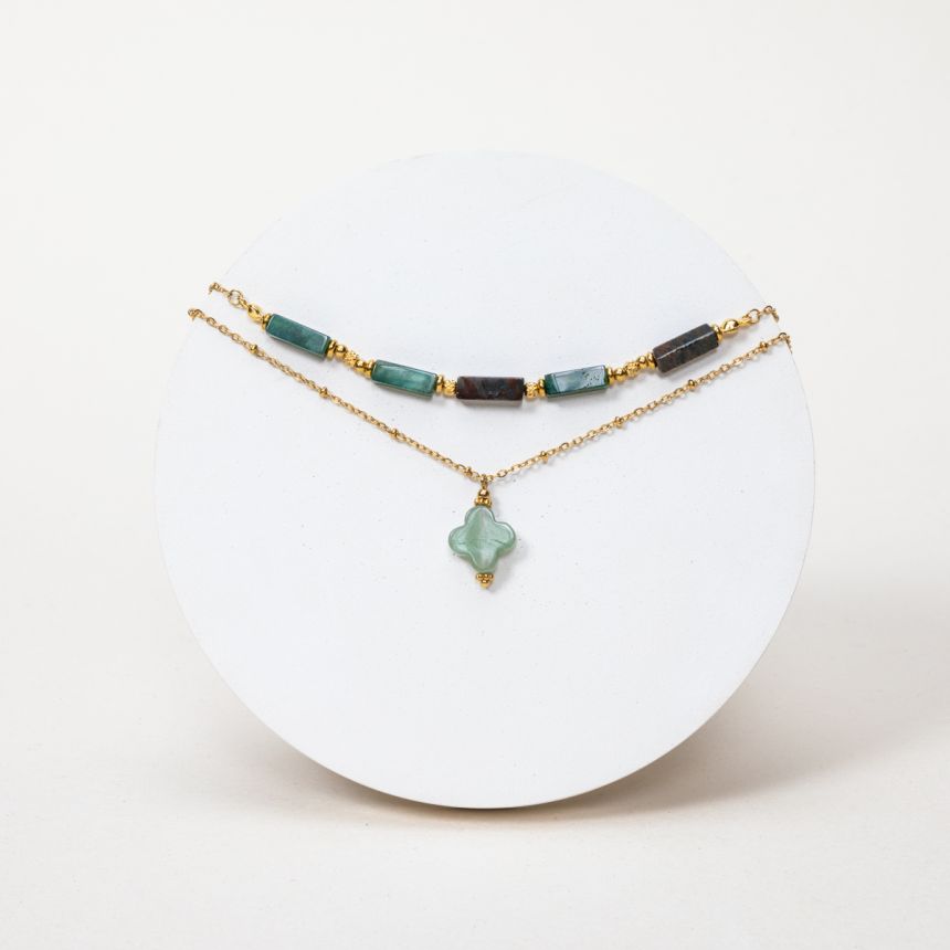 Collier Vera - Agate Indienne, Aventurine Verte