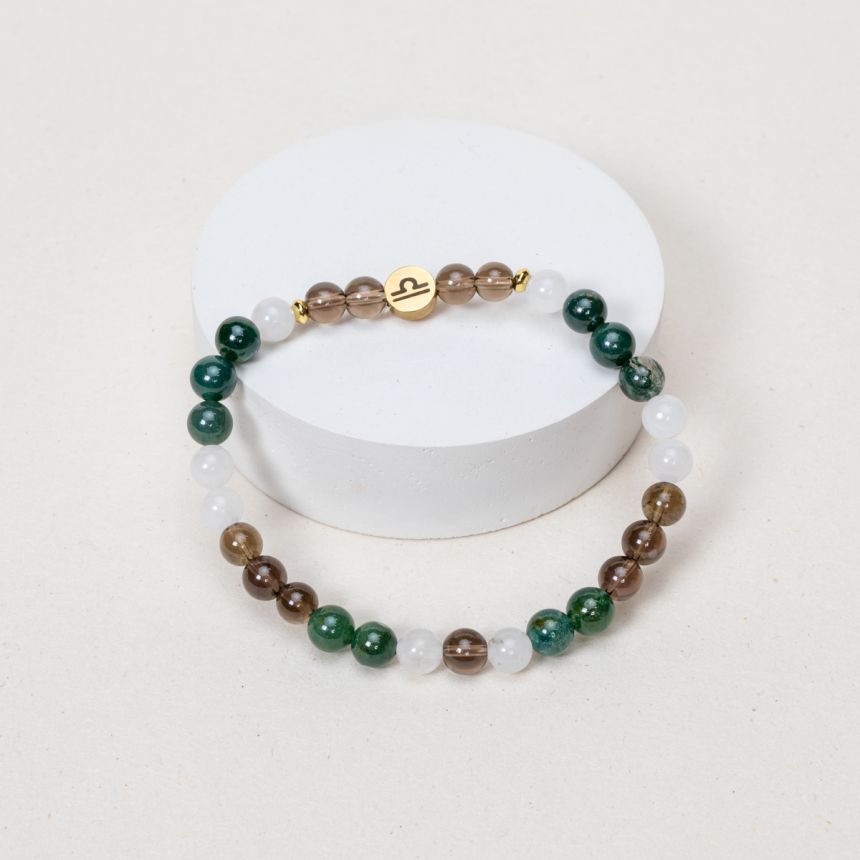 Bracelet Balance - Quartz Fumé, Jade Blanc, Agate Mousse