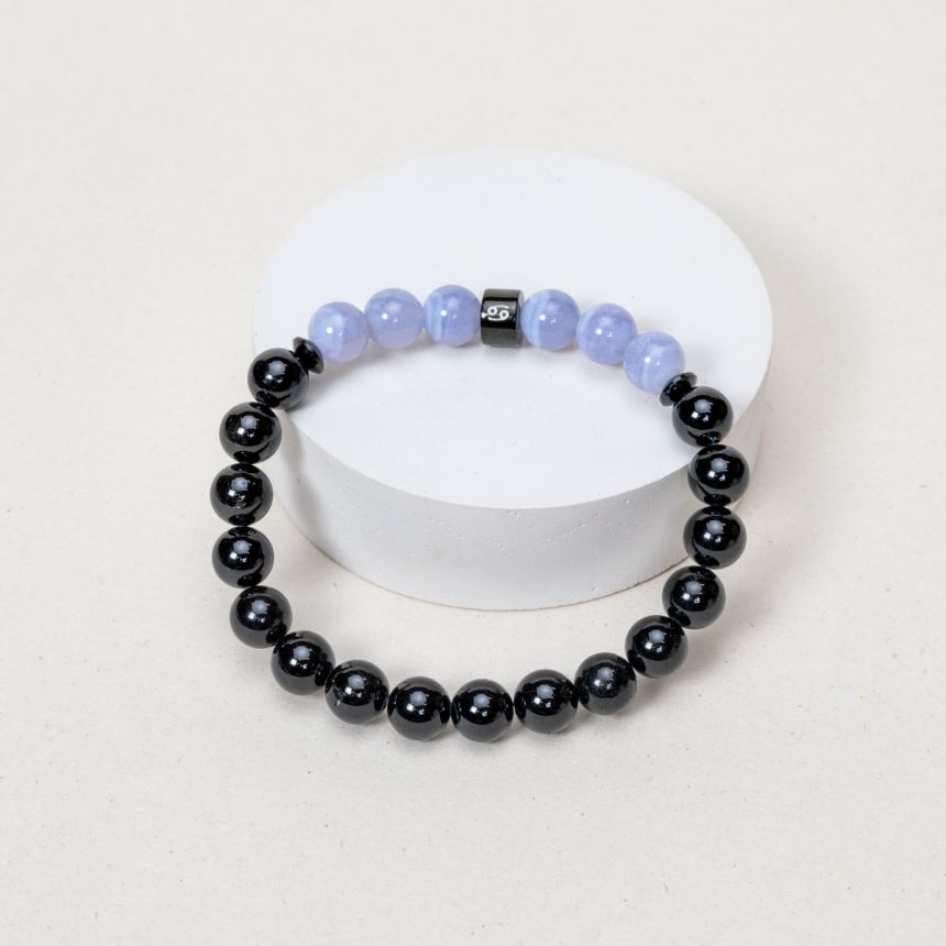 Bracelet Cancer - Tourmaline, Calcédoine - Noir